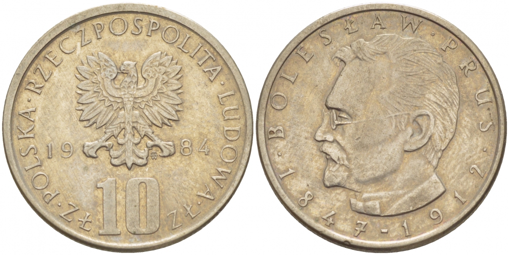 ПОЛЬША 10 ЗЛОТЫХ 1984 MW, БОЛЕСЛАВ ПРУС KM 73 медно-никель 4519-1036