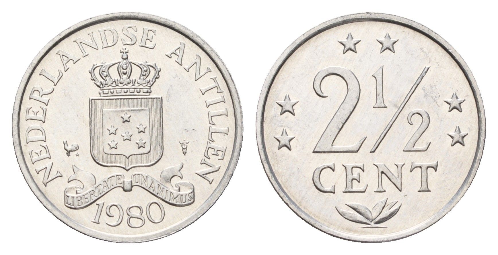 Нидерландские Антильские острова (Нидерландские Антилы) 2 1/2 цента 1980 KM 9a алюминий UNC 4674-855