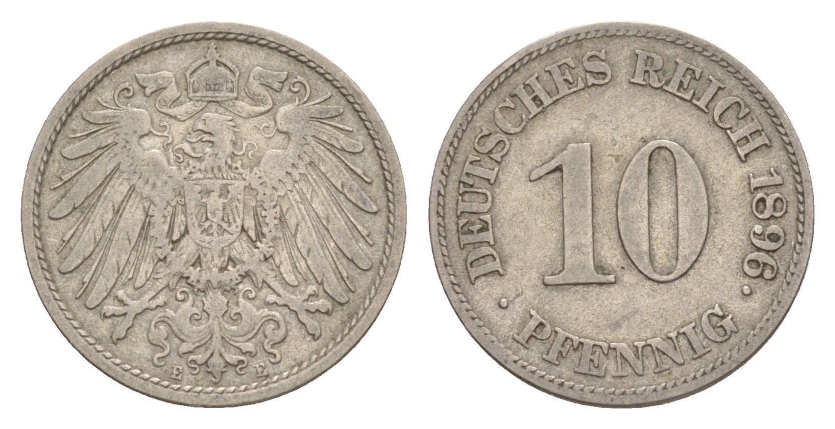 Германия 10 пфеннигов 1896 E, Вильгельм II (1888-1918) KM 12, J. 13 медно-никель 4640-236