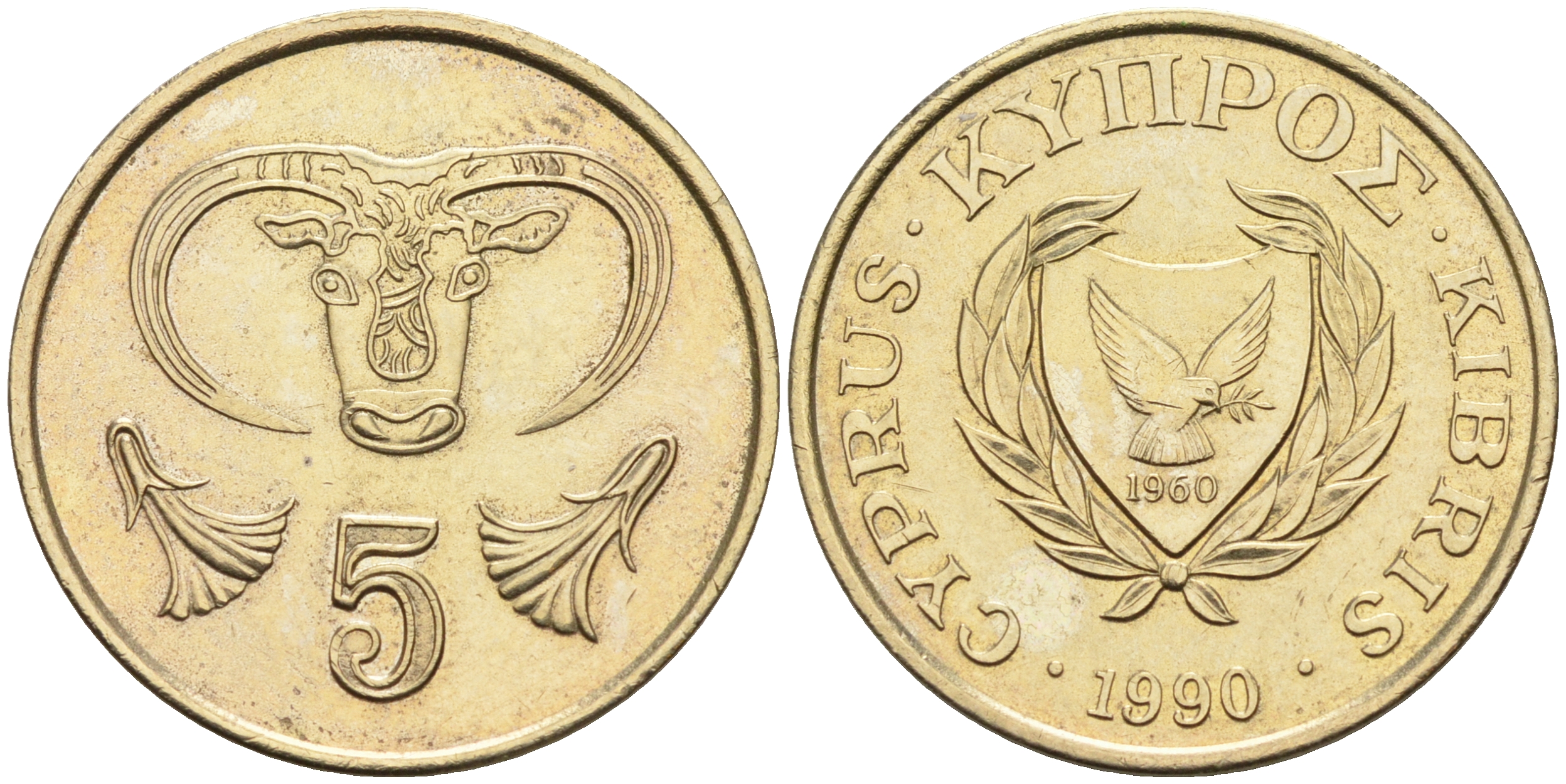 КИПР 5 ЦЕНТОВ 1990 KM 55.2 никель латунь 4563-741