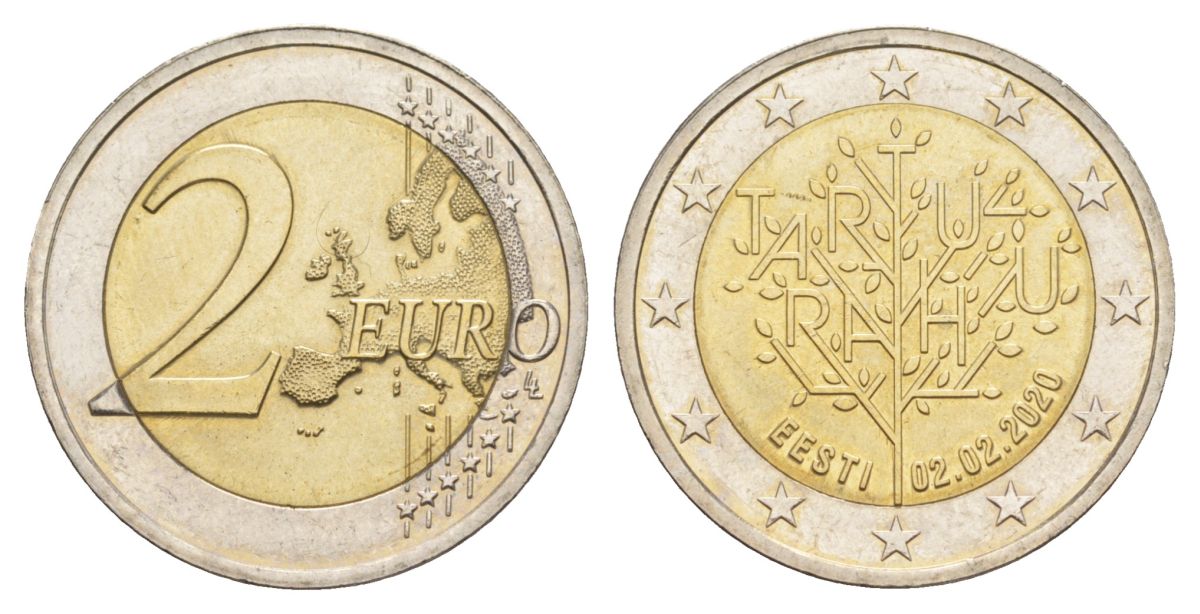 Эстония 2 евро 2020 100 лет Тартускому мирному договору между РСФСР и Эстонией KM 95 биметалл UNC 4631-546