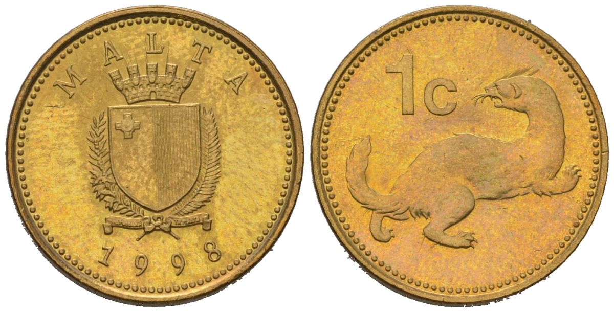 Мальта 1 цент 1998 KM 93 никель латунь aUNC 4396-1067