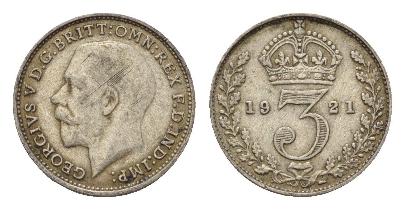 Великобритания 3 пенса 1921 Георг V (1910-1936) KM 813a, Spink 4016 серебро 4644-366