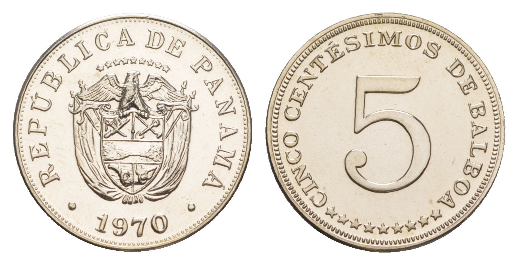 Панама 5 сентесимо 1970 тираж 9.528 экземпляров KM 23.2 медно-никель PROOF 1524-725