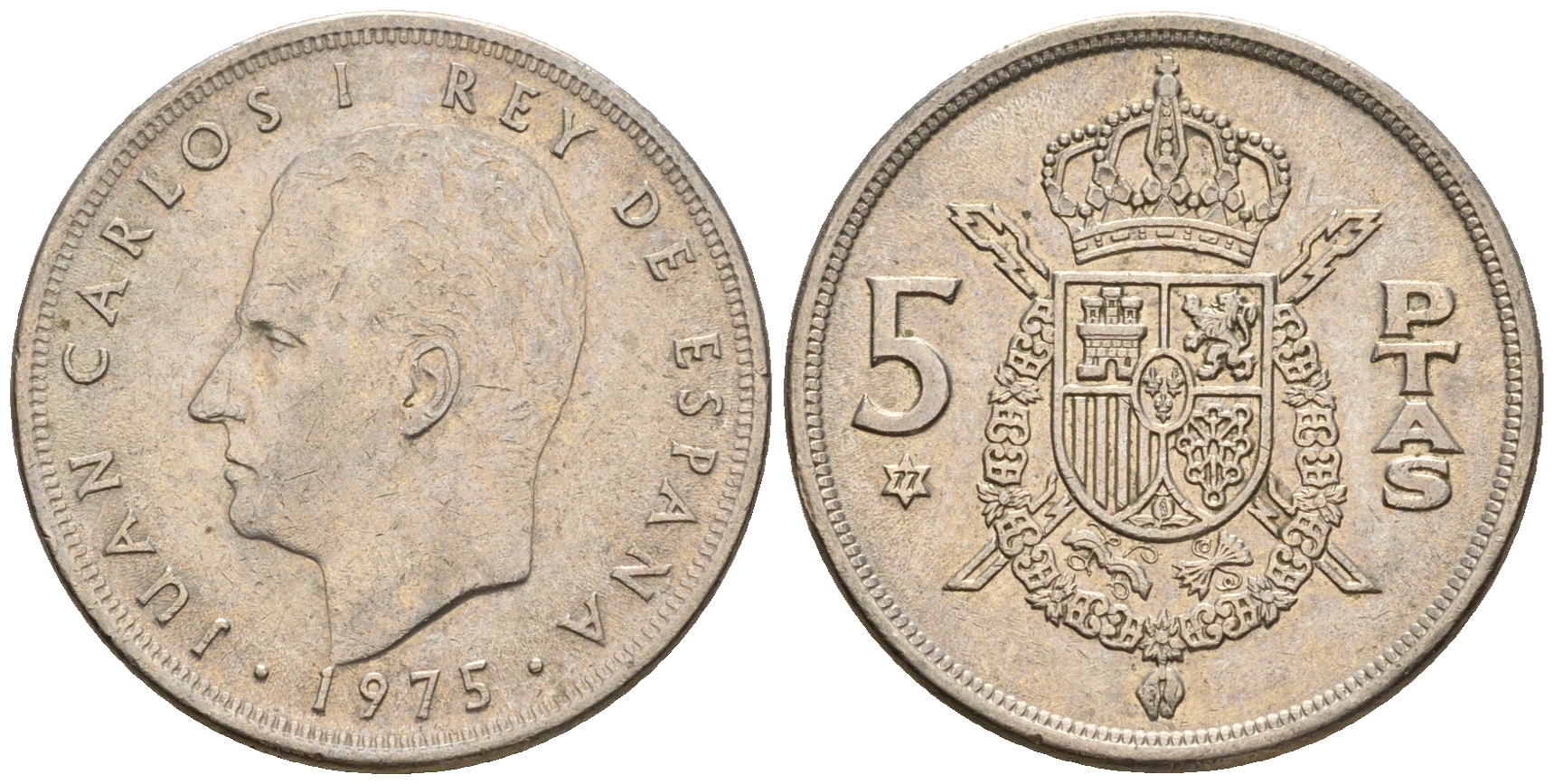 Испания 5 песет 1975 (77) Хуан Карлос I (1975-2014) KM 807 медно-никель 259-344