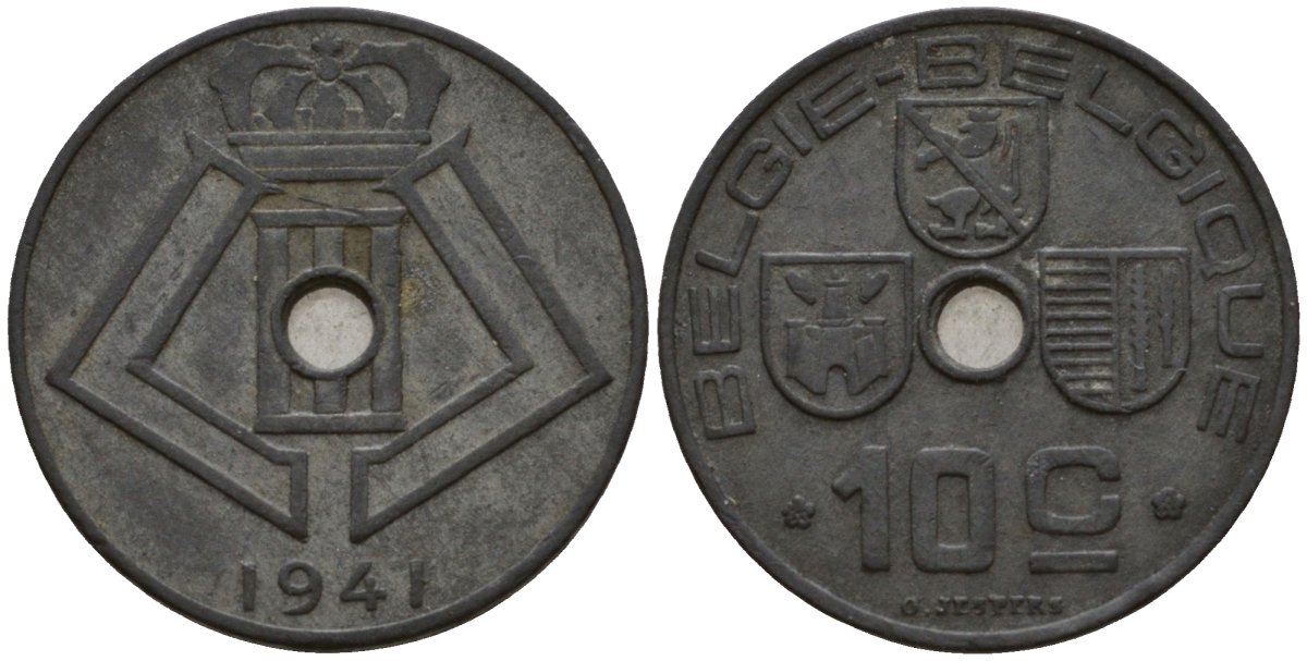 Бельгия 10 сантимов 1941 Belgie - Belgique KM 126 цинк 99-1068