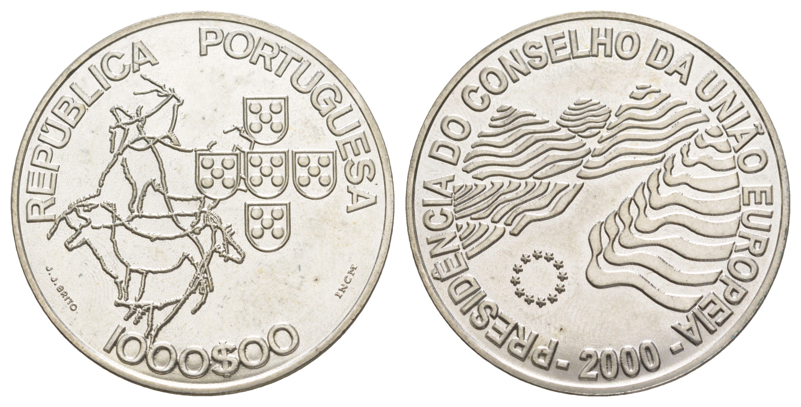 Португалия 1000 эскудо 2000 Председательство Португалии в совете ЕС KM 724 серебро BU 1088-2-14