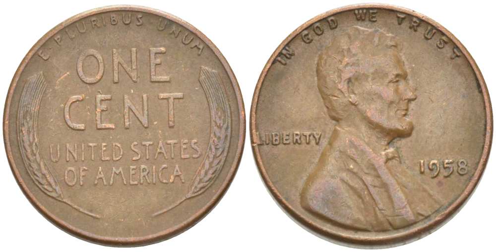 США 1 ЦЕНТ 1958 ЛИНКОЛЬН KM А132 медь цинк 3309-1221