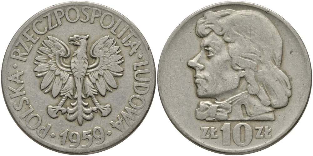Польша 10 злотых 1959 MW, Тадеуш Костюшко, первый год KM 50 медно-никель 4168-133
