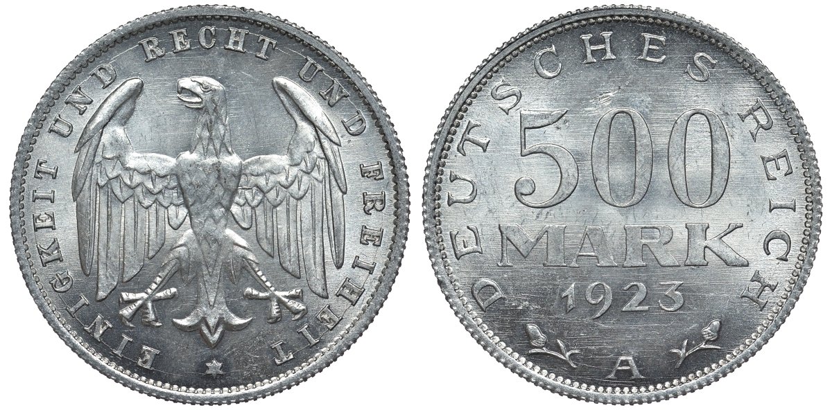 Германия 500 марок 1923 А KM 36, J.305 алюминий UNC 4587-546