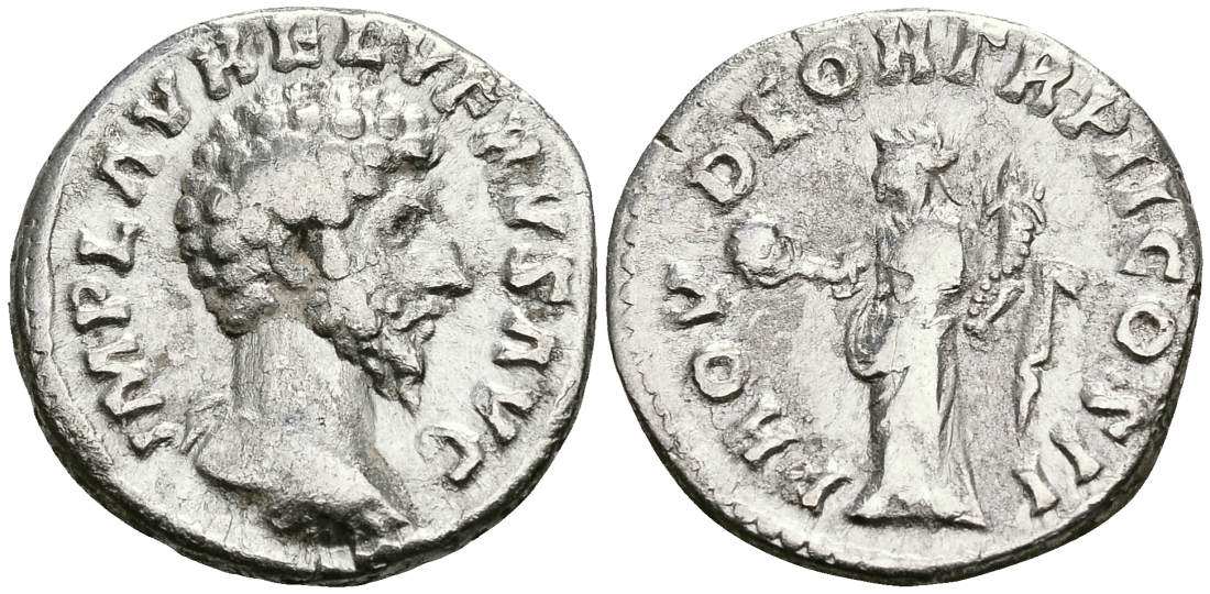 Римская Империя денарий 161 - 162 Луций Вер PROV DEOR TR P II COS II Провиденция Рим Good Very fine RIC 482 серебро 1073-4-61