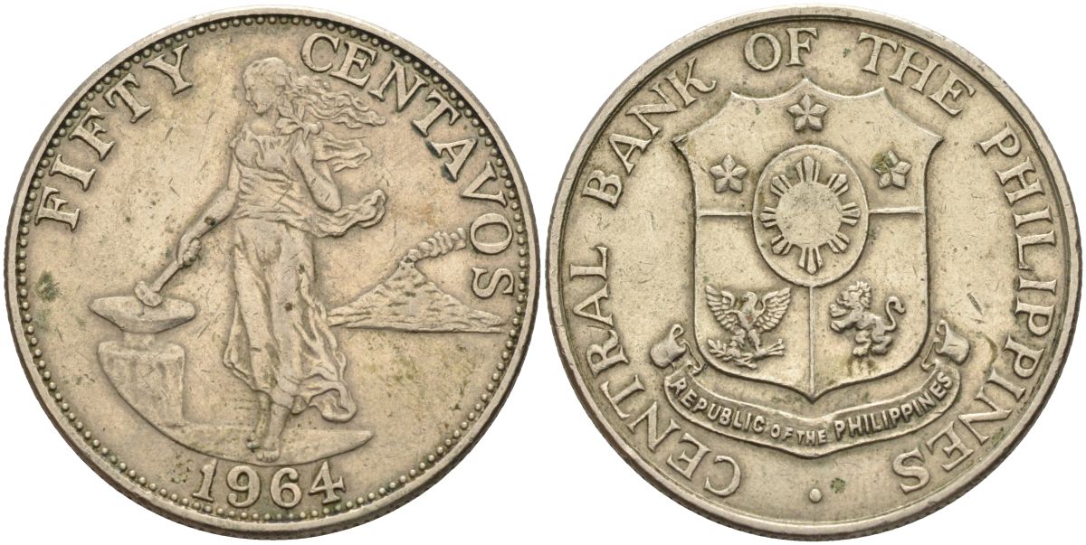 Филиппины 50 сентаво 1964 KM 190 медь никель цинк 4593-1014