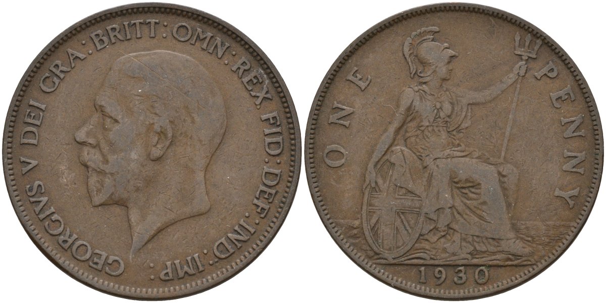 Великобритания 1 пенни 1930 Георг V (1910 - 1936) KM 838 бронза 4144-841