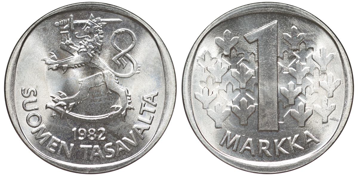 Финляндия 1 марка 1982 K KM 49а медно-никель UNC 259-435