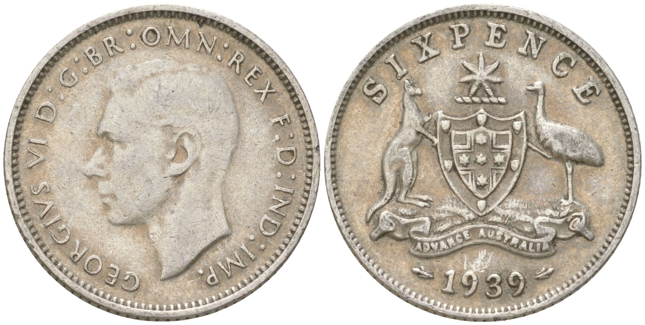 Австралия 6 пенсов 1939 Георг V (1936-1952) KM 38 серебро 4623-212