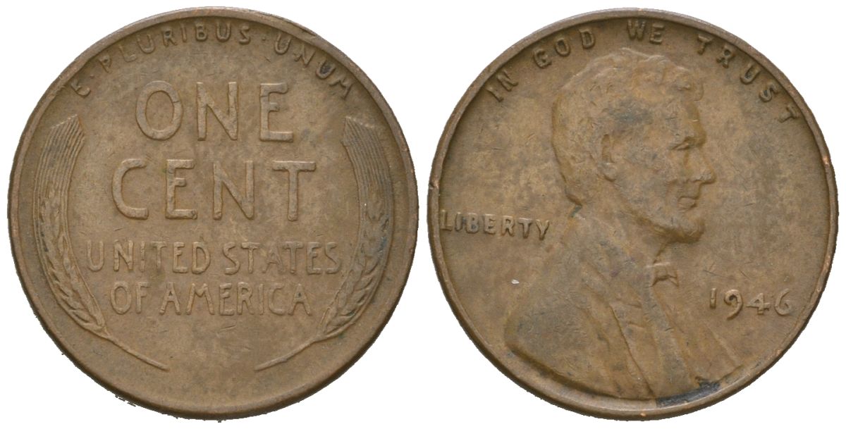 США 1 цент 1946 Авраам Линкольн  KM A132 латунь 214-333