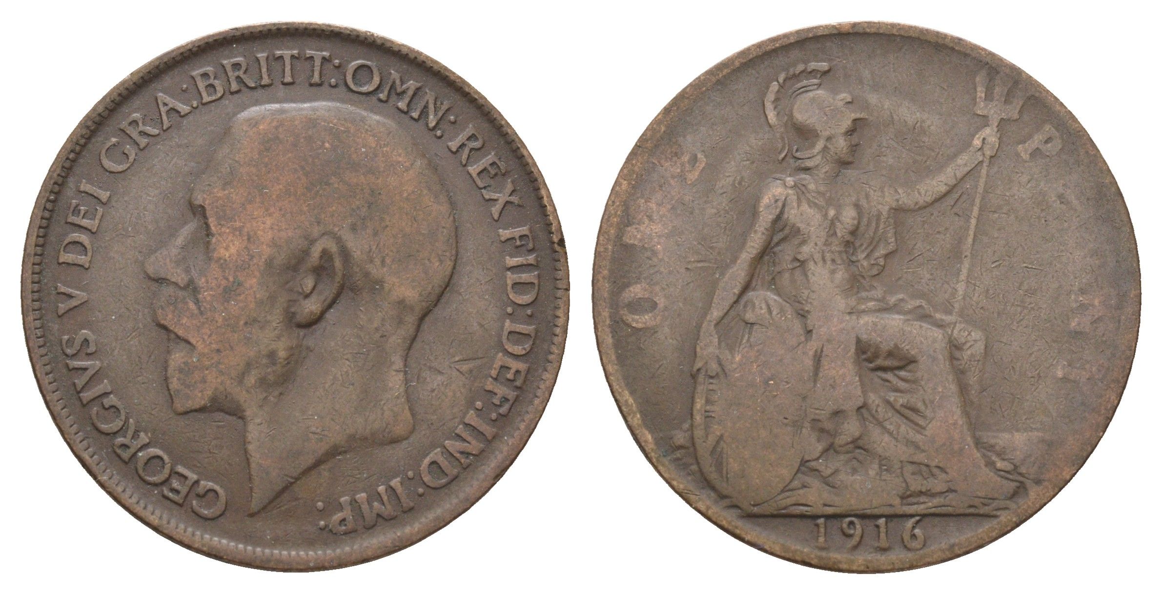 Великобритания 1 пенни 1916 Георг V (1910-1936) KM 810, Spink 4051 бронза 4661-531
