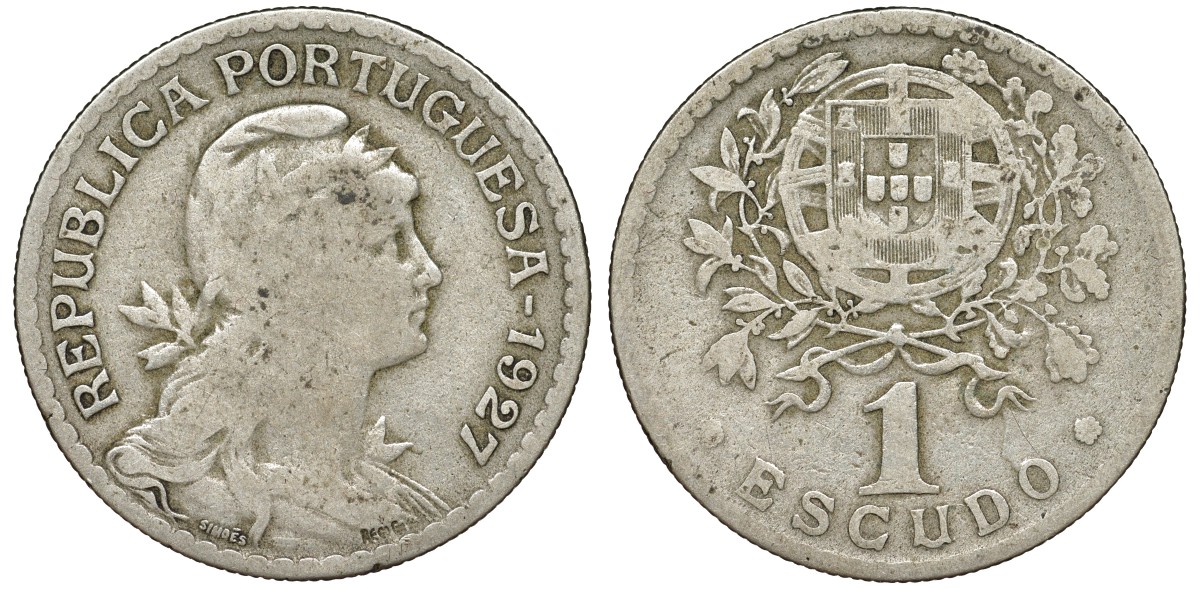 Португалия 1 эскудо 1927 KM 578 медно-никель 51-3637