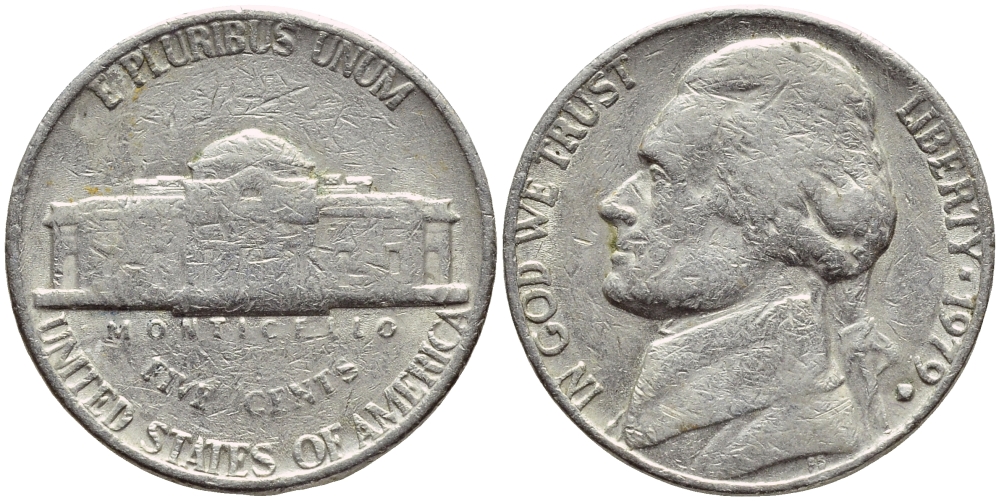 США 5 ЦЕНТОВ 1979 D, ДЖЕФФЕРСОН KM А192 медно-никель 4397-127