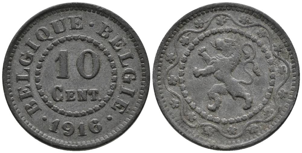 БЕЛЬГИЯ 10 САНТИМОВ 1916 BELGIQUE-BELGIE KM 81 цинк 34-1123