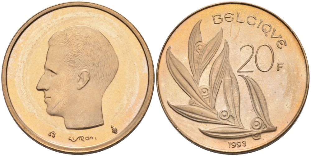 Бельгия 20 франков 1993 Belgique KM 159 никель бронза UNC 189-933