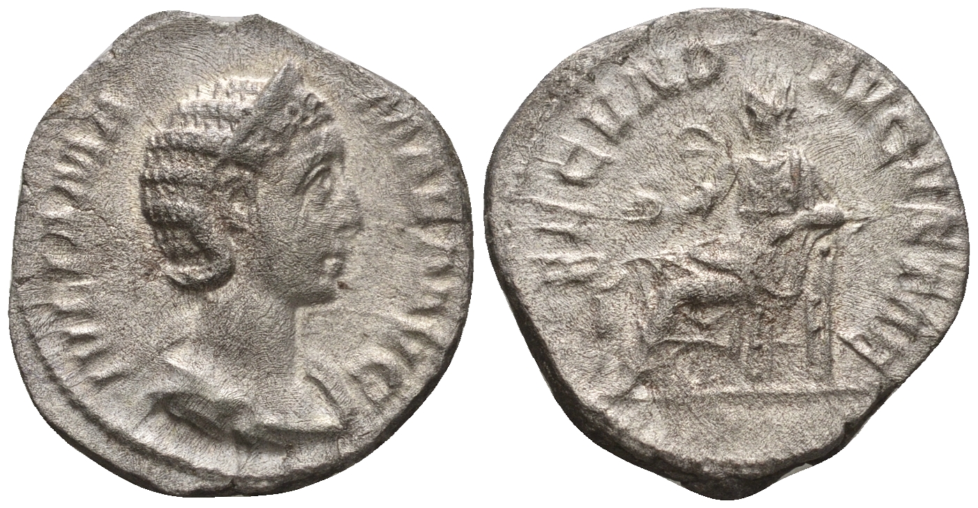 Римская Империя денарий 225-235 Юлия Мамея, мать Александра Севера, IVLIA MAMAEA AVG, бюст императрицы / FECVND AVGVSTAE, Фекундитата, персонификация Плодородия, Рим RIC 332 серебро 1073-3-11