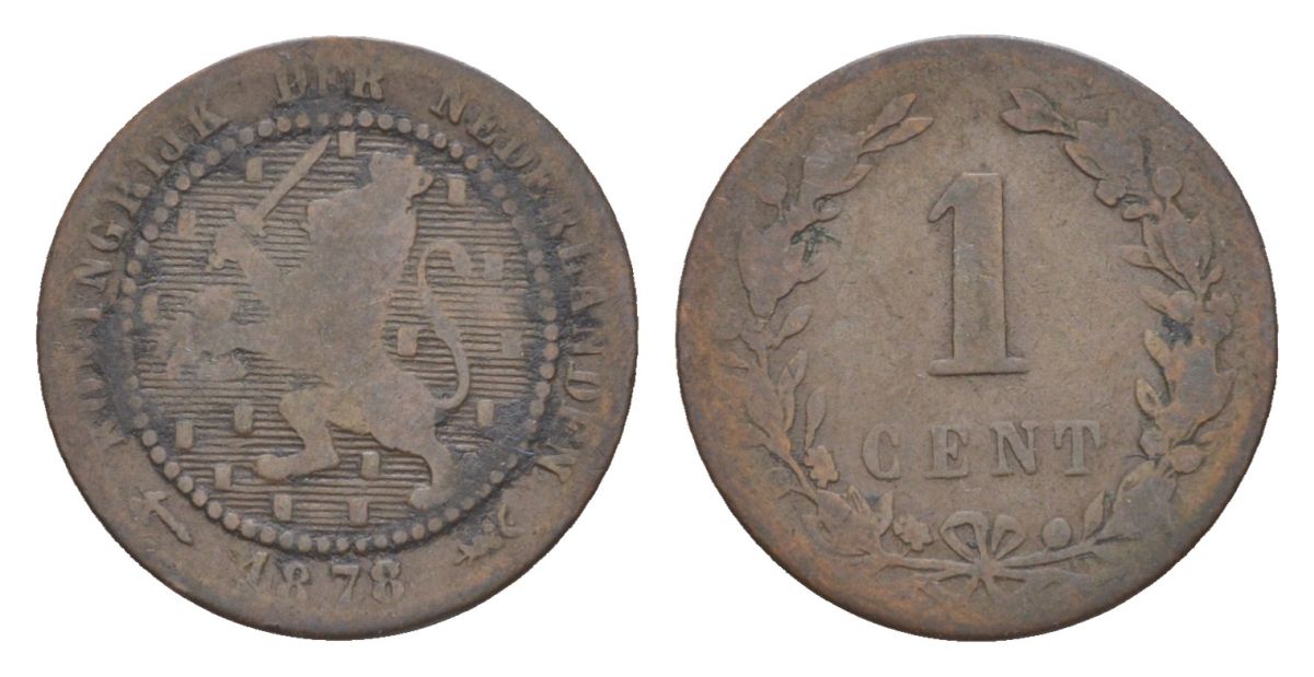 Нидерланды 1 цент 1878 Виллем III (1849-1890) KM 107 бронза 58-122