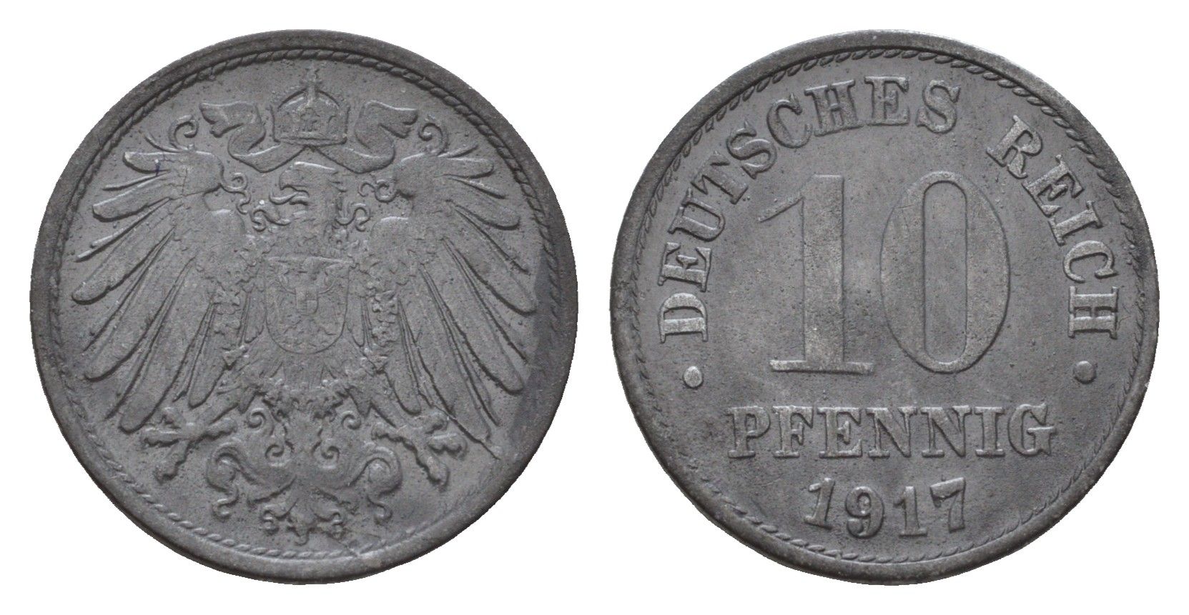 Германия 10 пфеннигов 1917 Вильгельм II (1888-1918) KM 26, J. 299 цинк 4636-1123