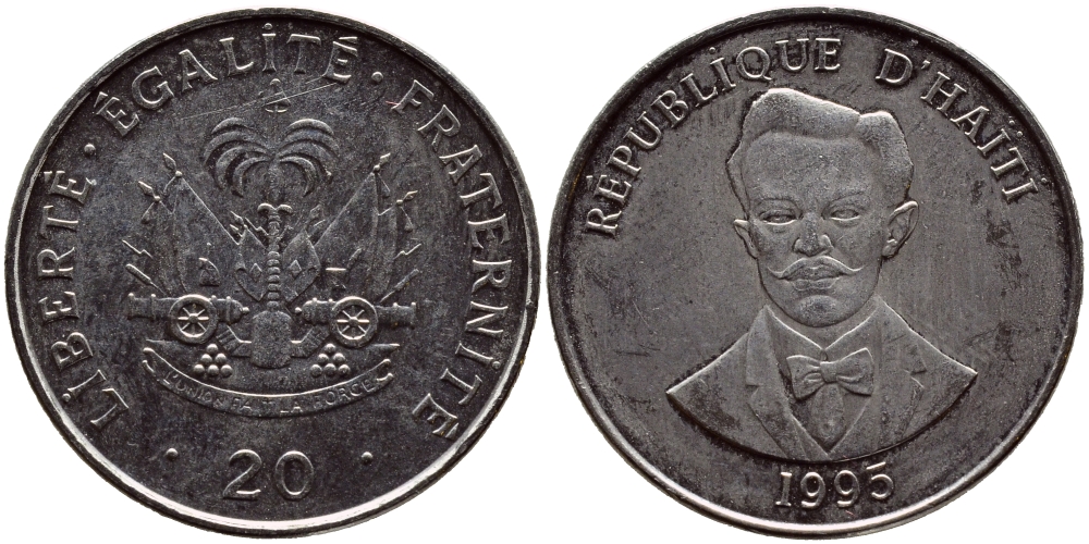 Гаити 20 сантимов 1995 Шарлемань Перальт KM 152а сталь плакированная никелем UNC 83-1731