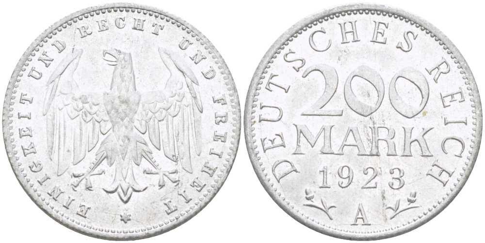 ГЕРМАНИЯ 200 МАРОК 1923 A KM 35, J. 304, Weege 22 алюминий 210-443