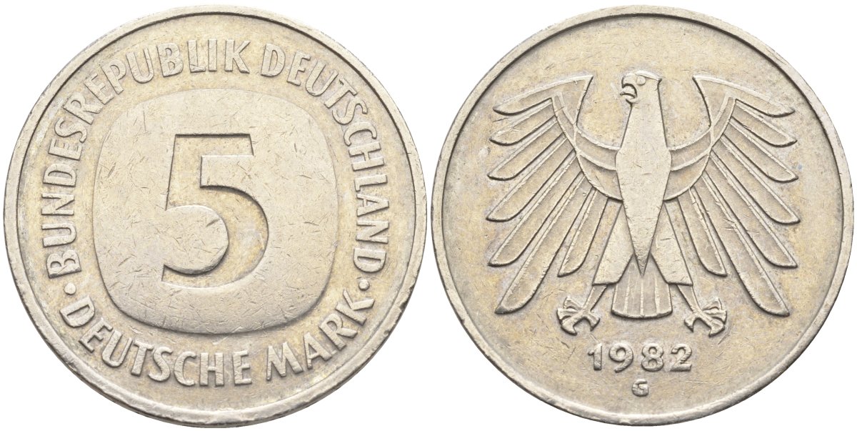 ФРГ 5 марок 1982 G KM 140.1, J.415 медно-никель плакированный никелем 4139-123