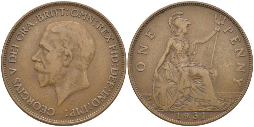 Великобритания 1 пенни 1931 Георг V (1910-1936) KM 838, Spink 4055 бронза 115-246