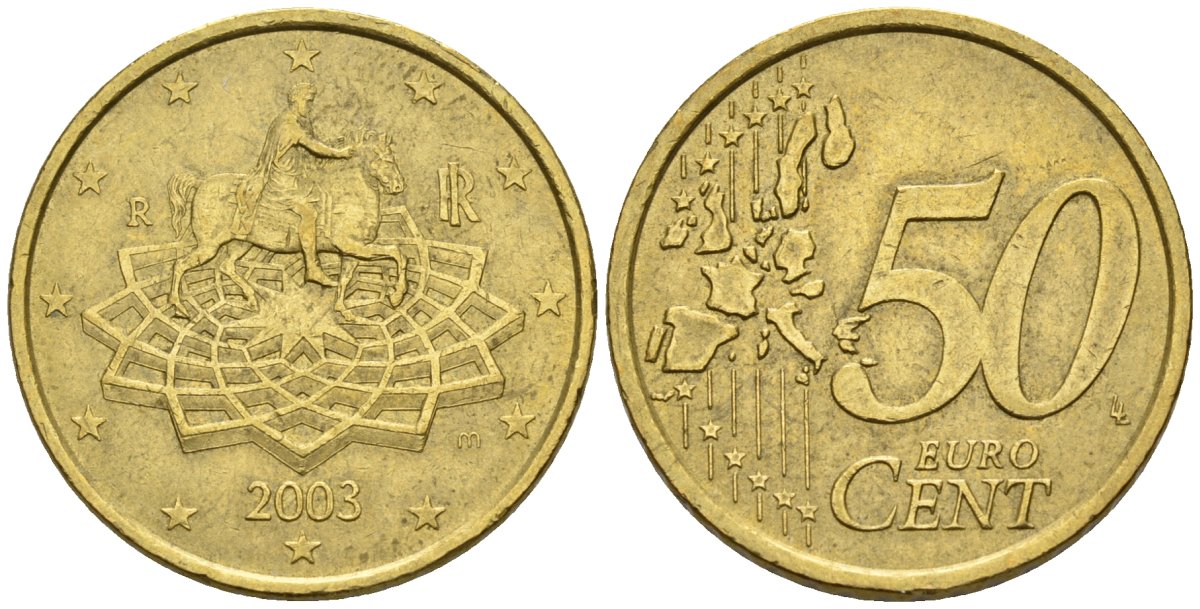 Италия 50 евроцентов 2003 KM 215 нордик 4148-635