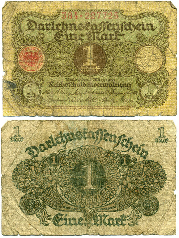 Германия 1 марка 1920 1 марта 1920, веймарская республика Pick 58, Rosenberg 64 бумага 3295-86-3-2