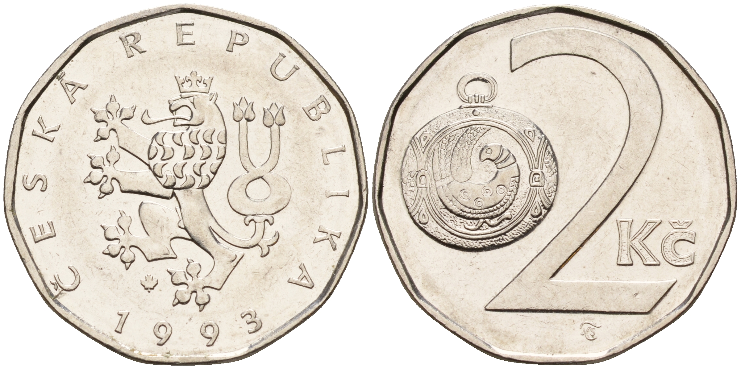 Чехия 2 кроны 1993 KM 9 сталь плакированная никелем    4143-311