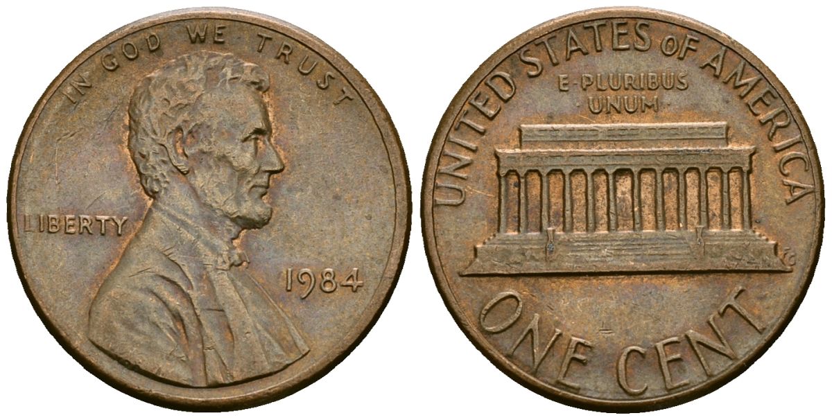 США 1 цент 1984 Линкольн KM 201b цинк плакированный медью 4136-247