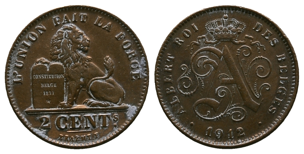 БЕЛЬГИЯ 2 САНТИМА 1912 BELGES KM 64 медь 4384-131