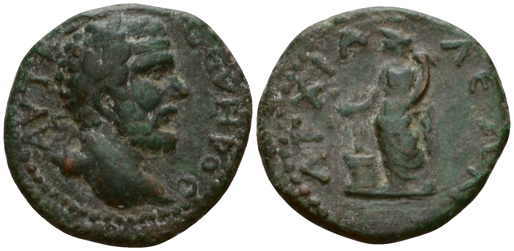 Римская Империя, Провинция Фракия, Анхиал AE 193 - 211 Септимий Север, бюст императора / Омонойа, персонификация Порядка Varbanov 171, Moushmov 2823 бронза 1100-8-17