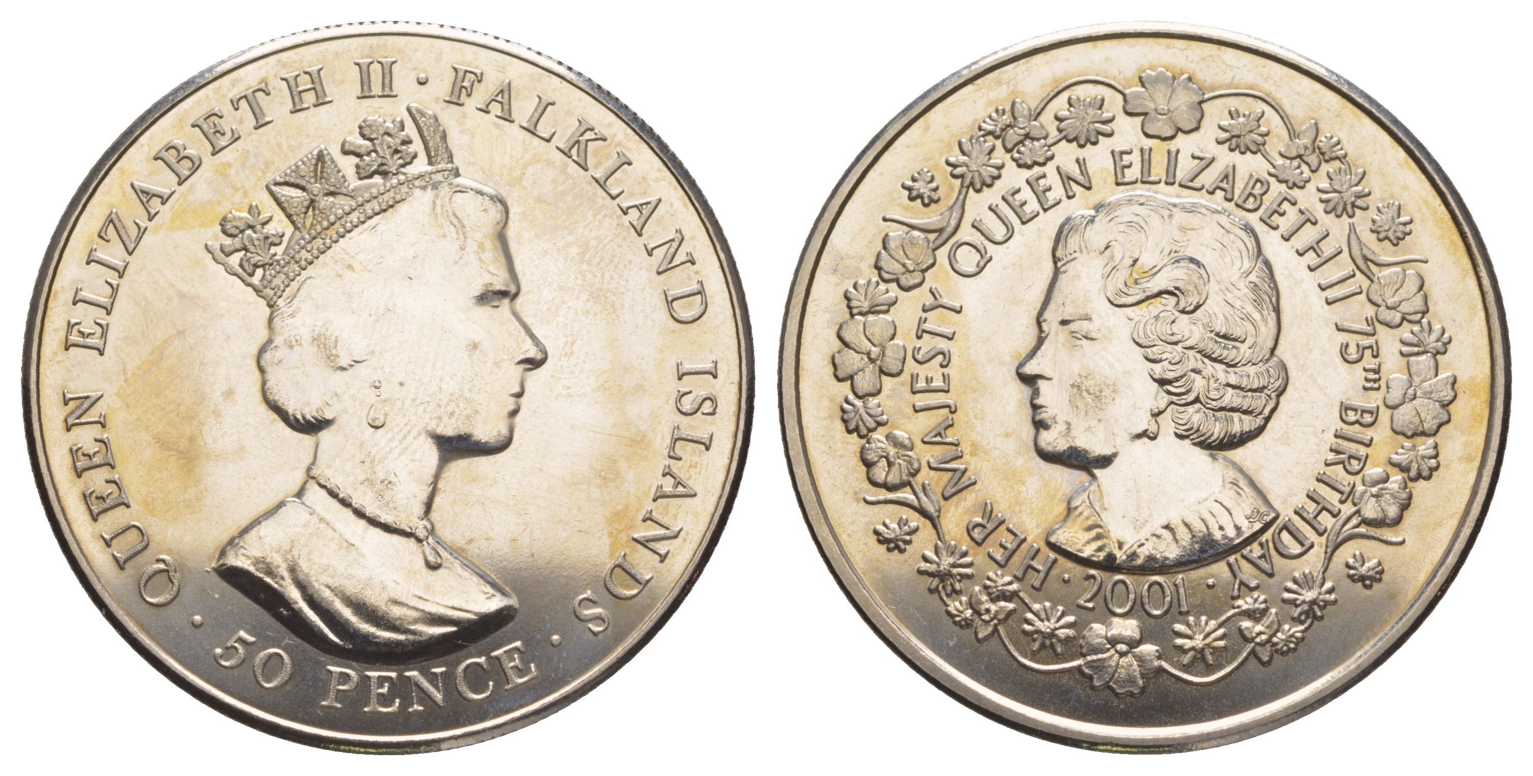 Фолклендские острова 50 пенсов 2001 75 лет со дня рождения Королевы Елизаветы II KM 71 медно-никель BU 4184-434