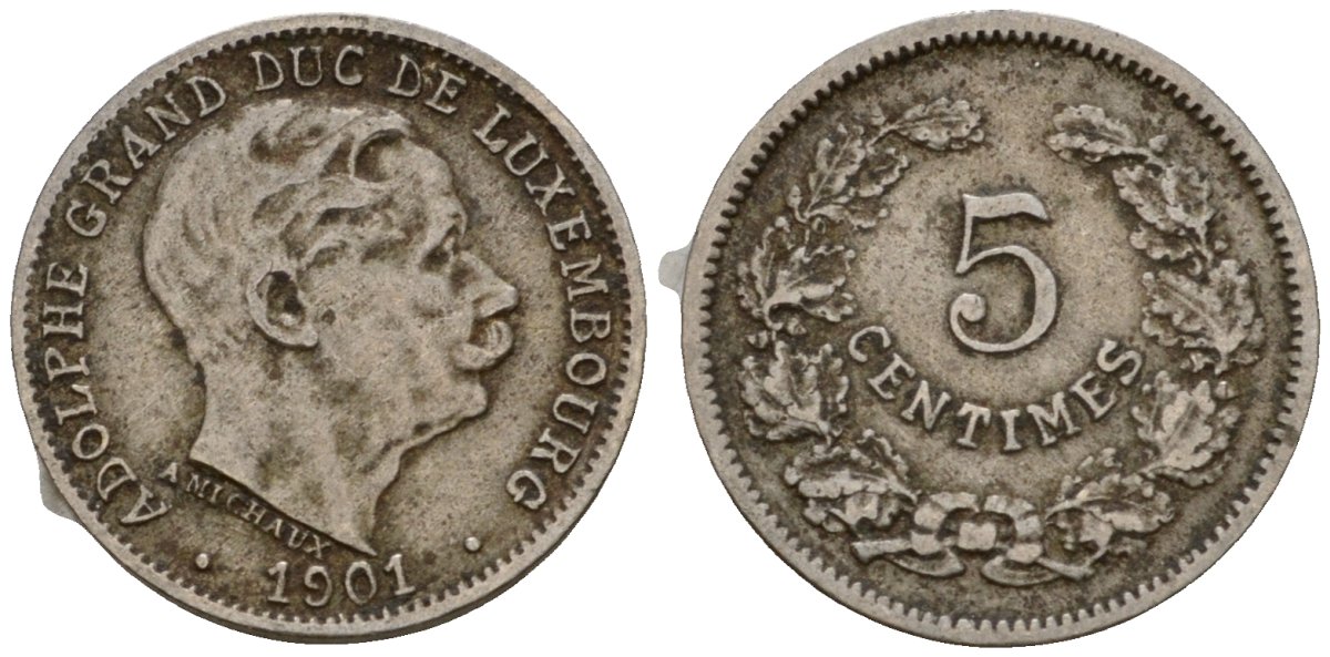 Люксембург 5 сантимов 1901 герцог Адольф (1890-1905) KM 24 медно-никель 4602-331