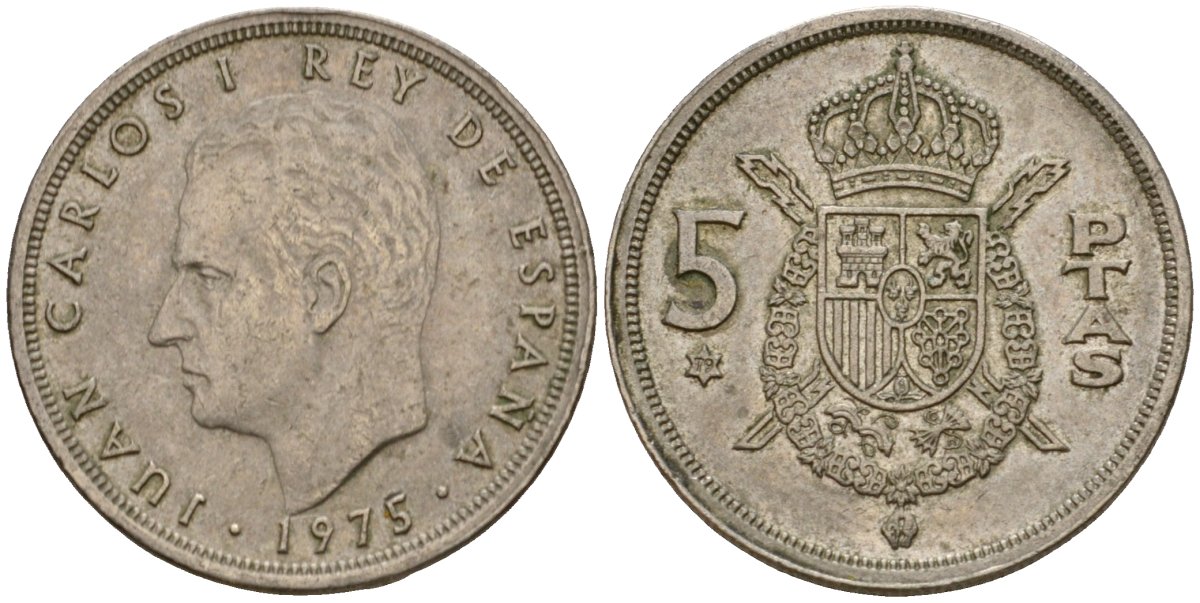 Испания 5 песет 1975 (79) Хуан Карлос I (1975-2014) KM 807 медно-никель 190-1253
