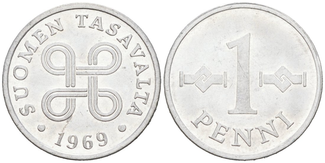 Финляндия 1 пенни 1969 KM 44а алюминий 4564-856