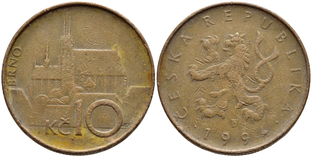 ЧЕХИЯ 10 КРОН 1994 KM 4 сталь плакированная медью 4397-414