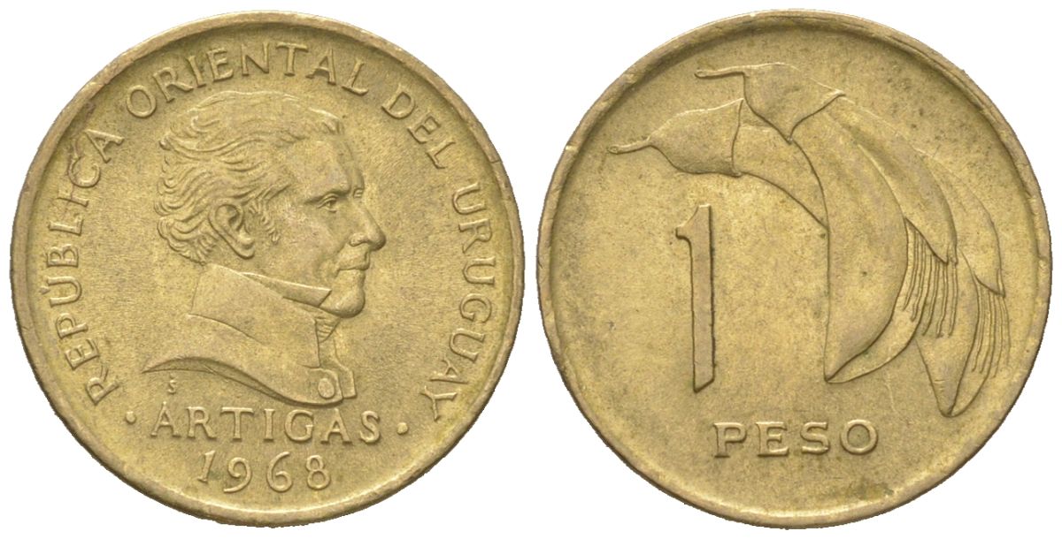 Уругвай 1 песо 1968 KM 49 никель латунь 4585-1249