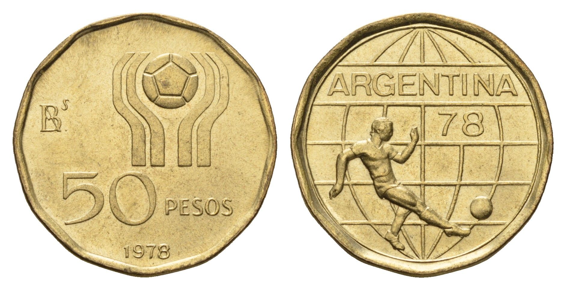 Аргентина 50 песо 1978 Чемпионат мира по футболу, Аргентина 1978 KM 76 алюминиевая бронза UNC 202-916