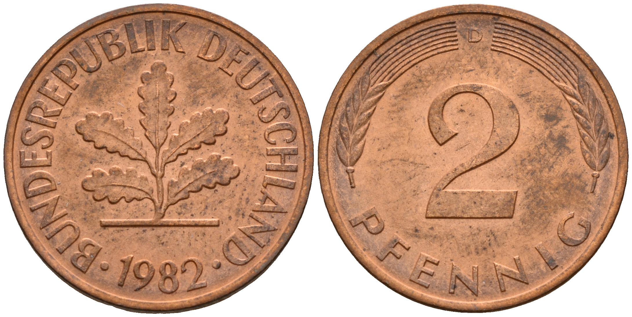 ФРГ 2 пфеннига 1982 D J.381a, KM 106a сталь плакированная медью    4598-861