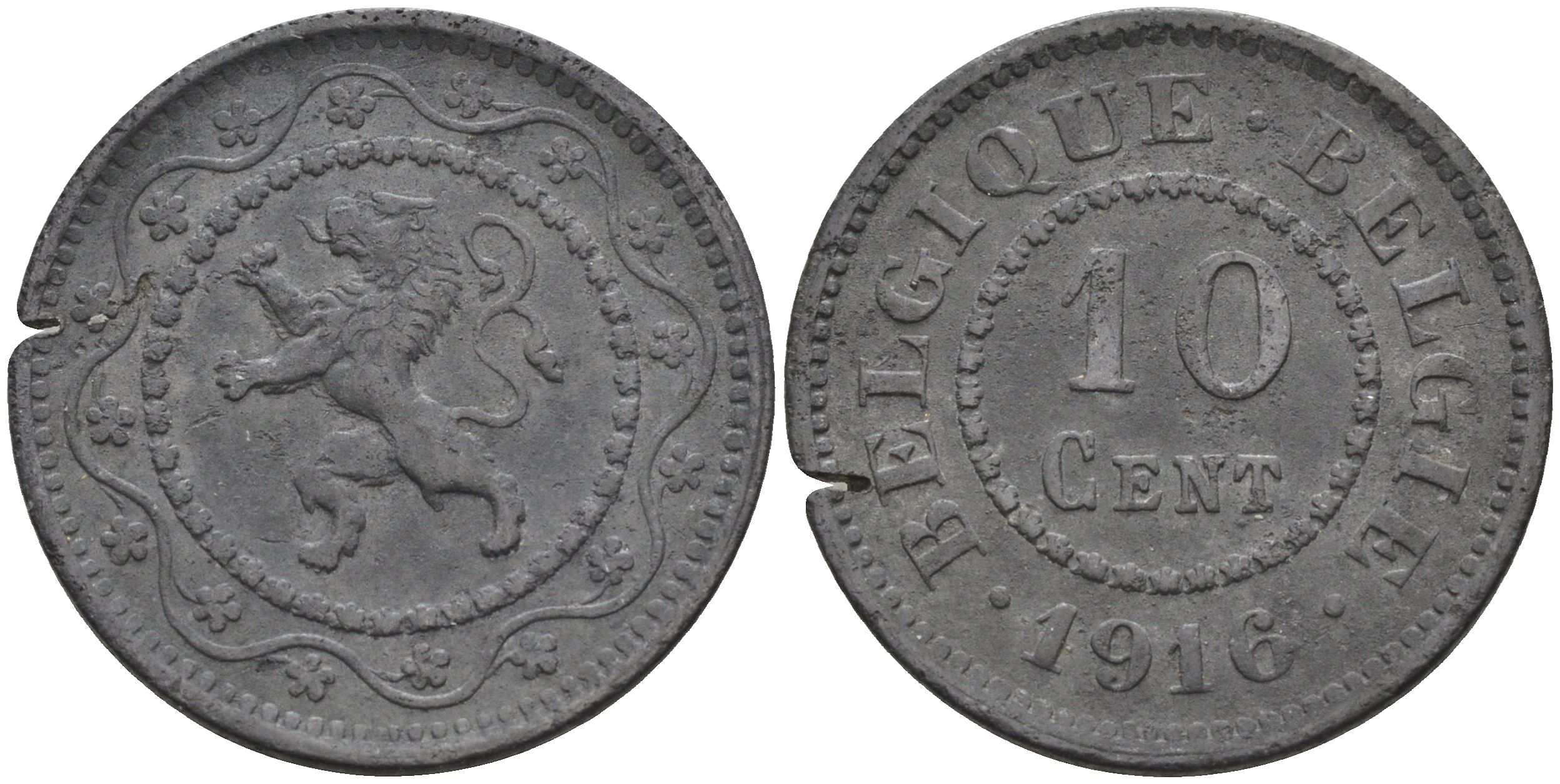 БЕЛЬГИЯ 10 САНТИМОВ 1916 НЕМЕЦКАЯ ОККУПАЦИЯ KM 81 цинк 4589-741