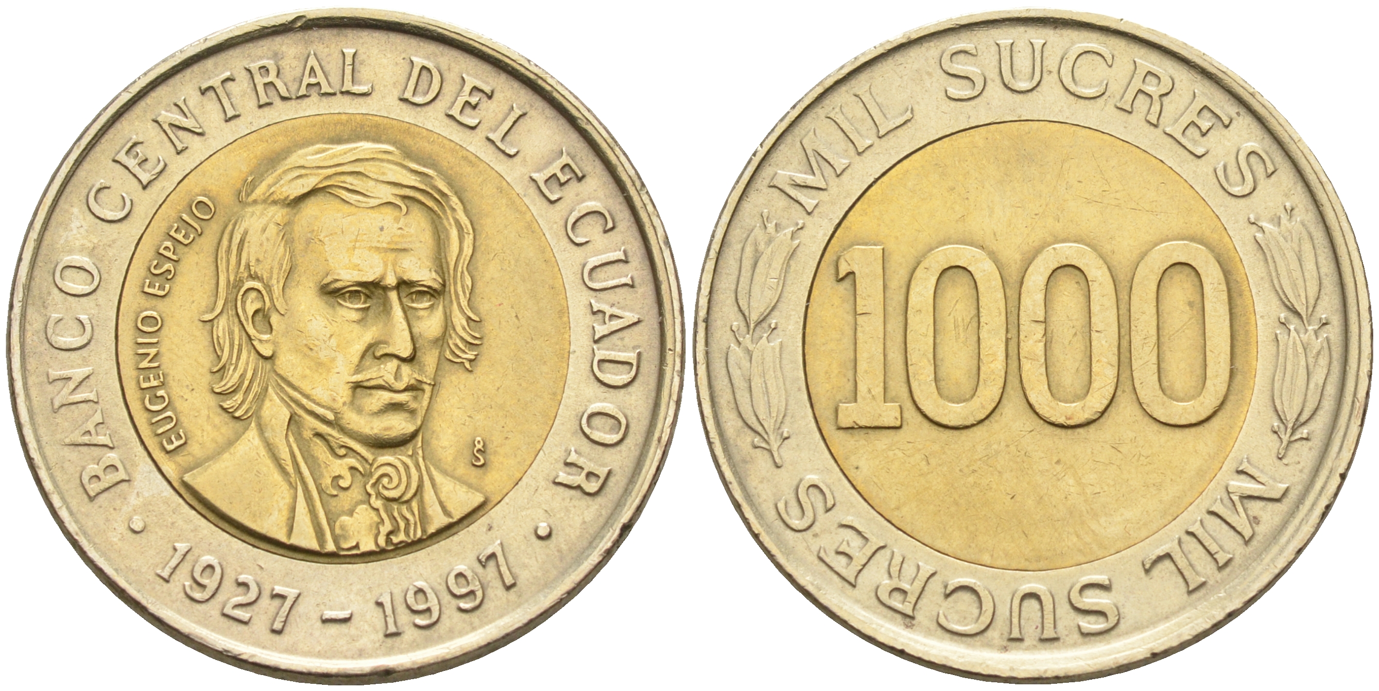 Эквадор 1000 сукре 1997 Эухенио Эспехо, год тип KM 103 биметалл    4595-655