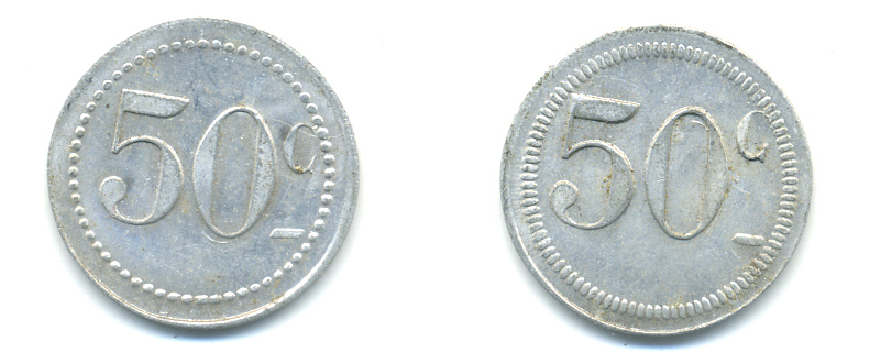 ФРАНЦИЯ 50 САНТИМОВ НАЧАЛО XX ВЕКА d 24 мм, вес около 1,0 гр., платежный жетон алюминий 89-744