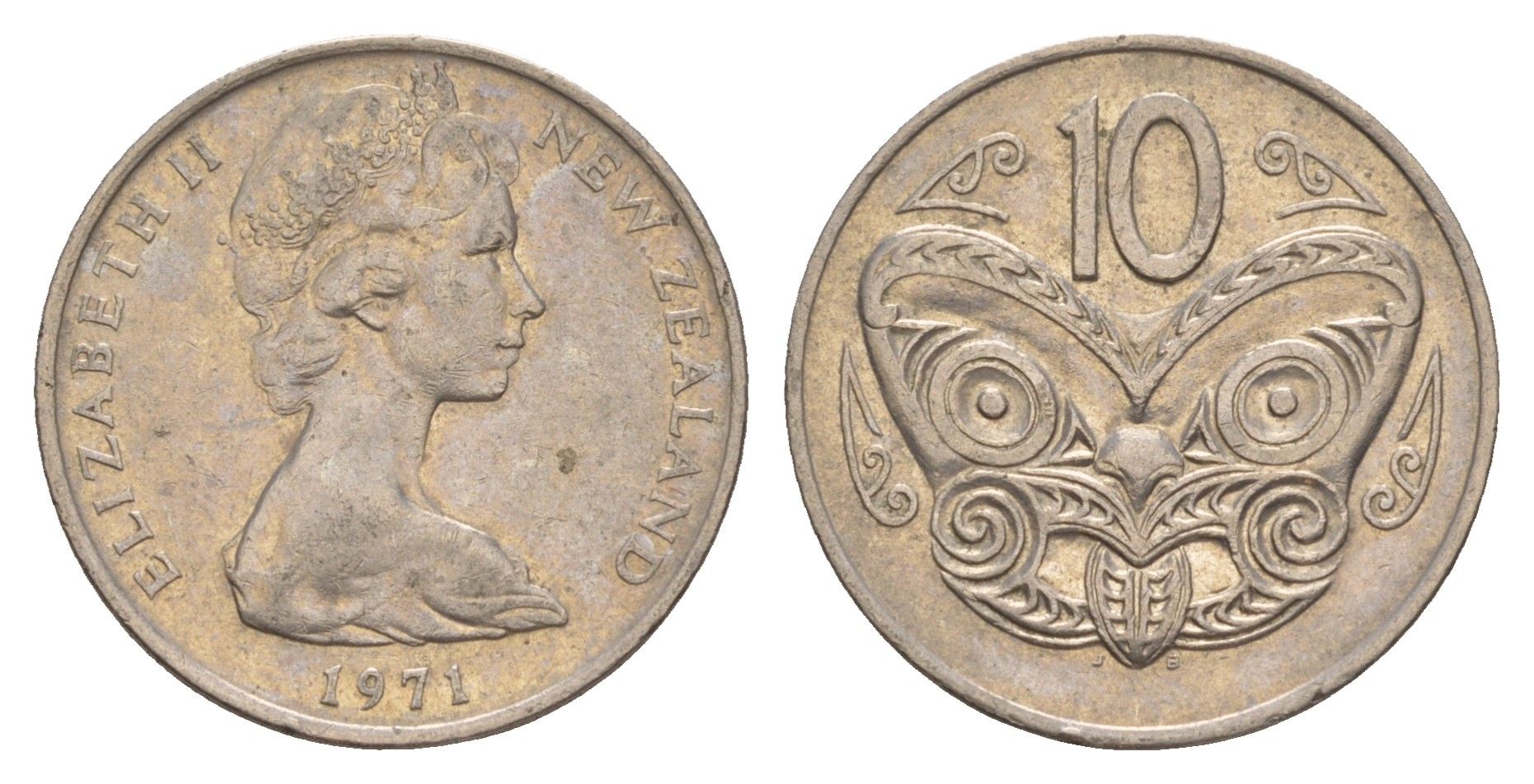 Новая Зеландия 10 центов 1971 KM 41.1 медно-никель 4179-741
